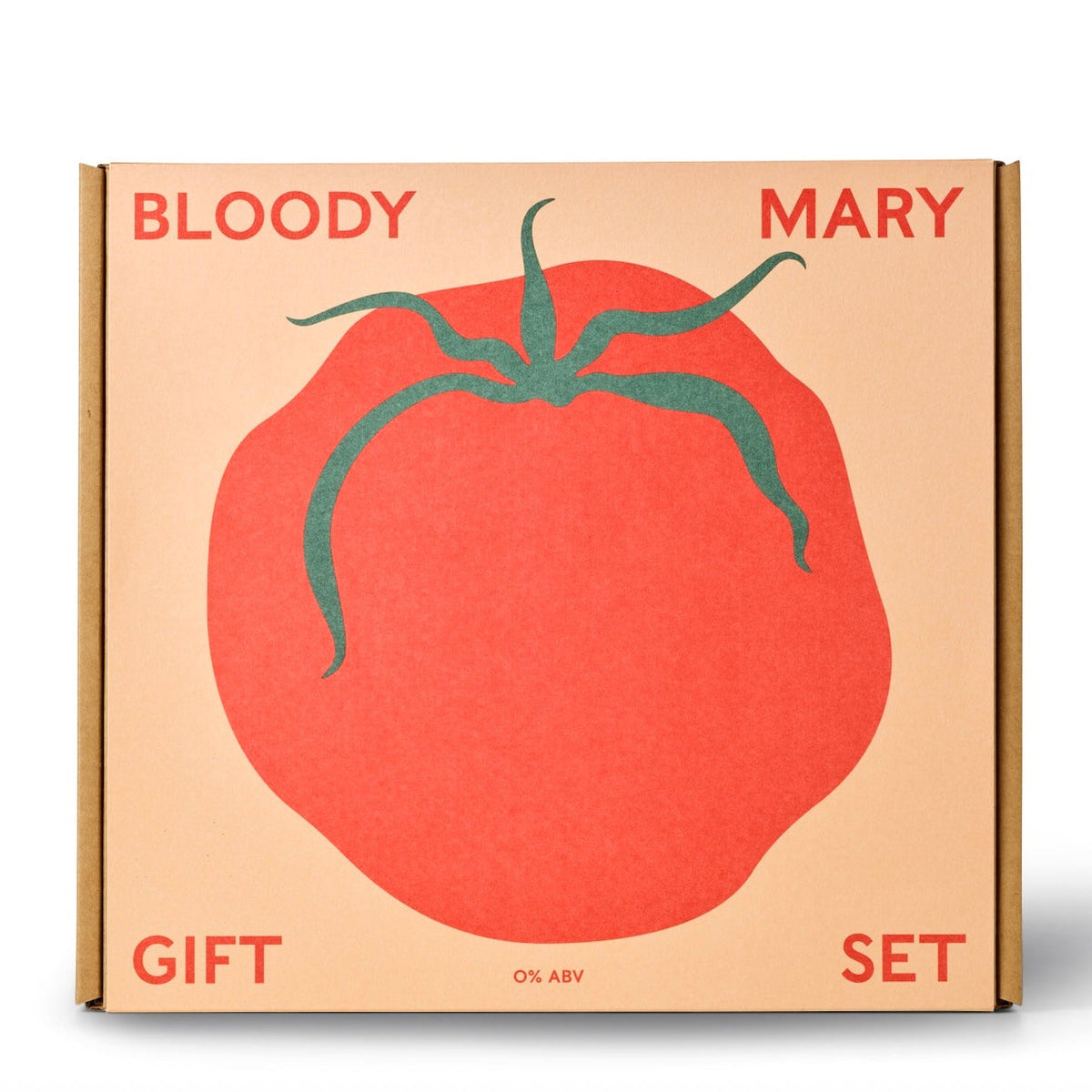 Box labeled 'Bloody Mary Gift Set' with a tomato illustration on a beige background